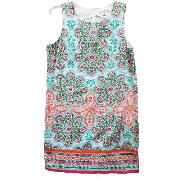 London Style Collection Blue/Green/Pink Floral Cotton Sleeveless Shift Dress 12 - Picture 1 of 5